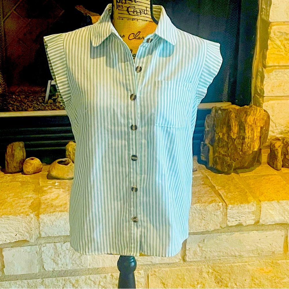 Green and White Striped Top - Picture 1 of 7